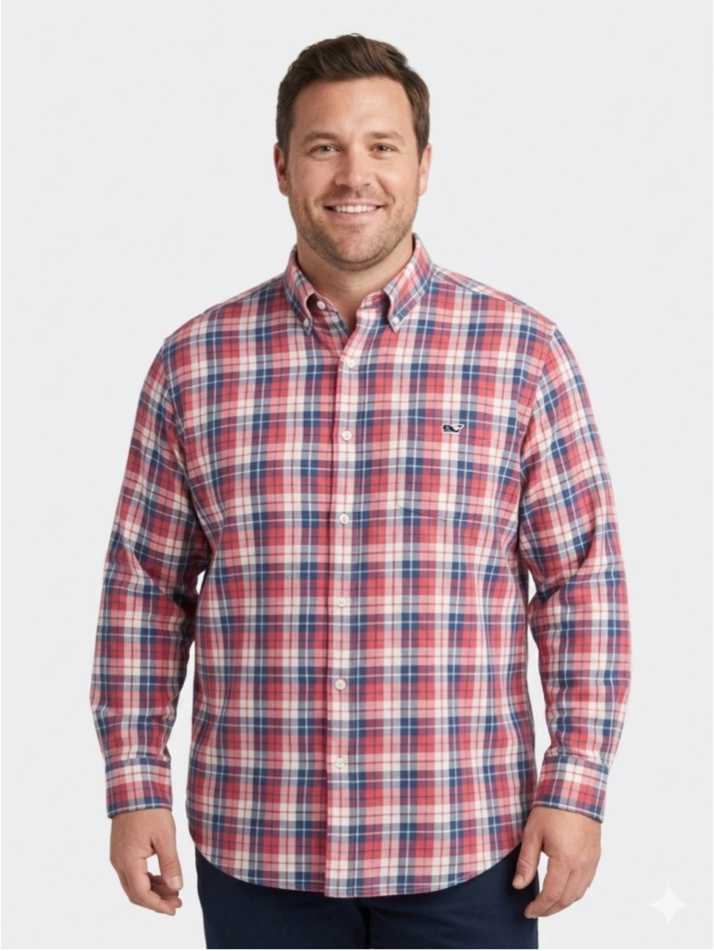 Vineyard Vines Men’s Slim Fit Tucker Shirt Red Blue Plaid Cotton Linen XXL - 940